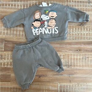 Zara x Peanuts Snoopy Sweatshirt and Sweatpants Set in Gray - 3-6 Months